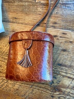 Brown Leather Crossbody Bag with Tassel